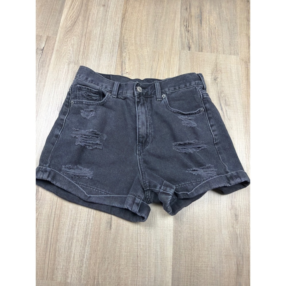 American Eagle Mom Shorts Womens 4 Black Distressed High Waisted Denim 4347-1847